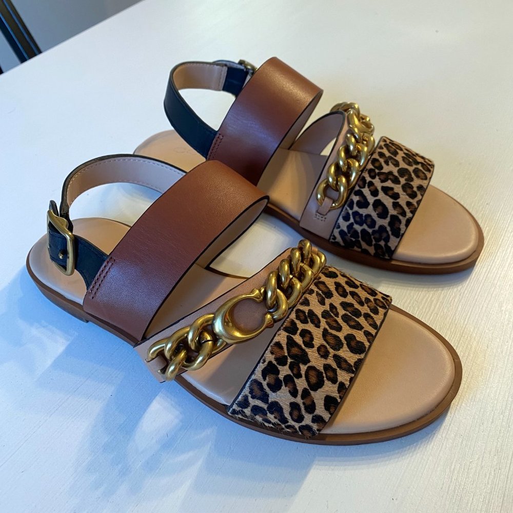 Coach Heather Leopard Print Calf Hair Leather Sandals G4777 US Size 5 B EU 35.5 - Picture 4 of 13